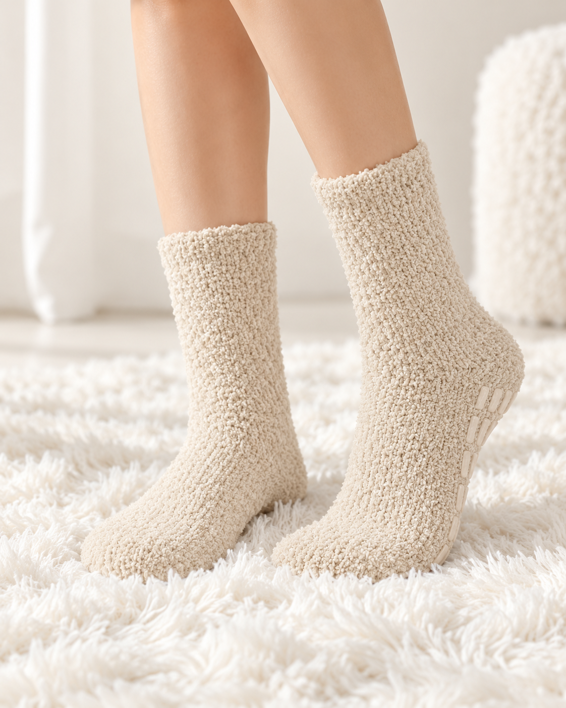 Kuschelsocken rutschfest beige