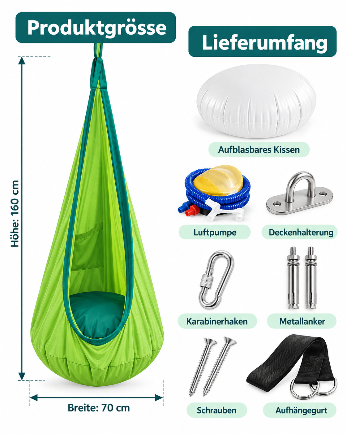 Hängesessel für Kinder hellgrün