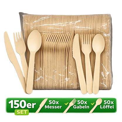 Holzbesteck Set 150-teilig aus Birkenholz