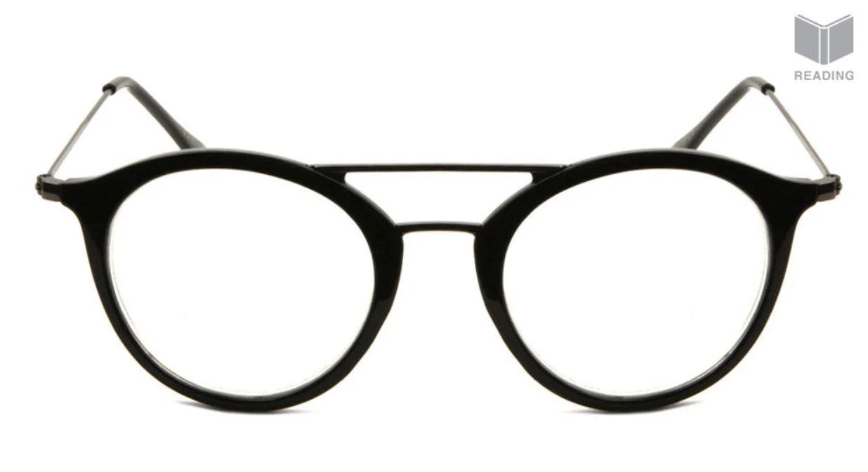 Retro Lesebrille Schwarz/Silber +1.50 - +3.00