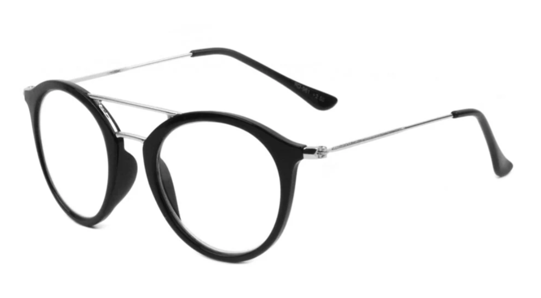 Retro Lesebrille Schwarz/Silber +1.50 - +3.00