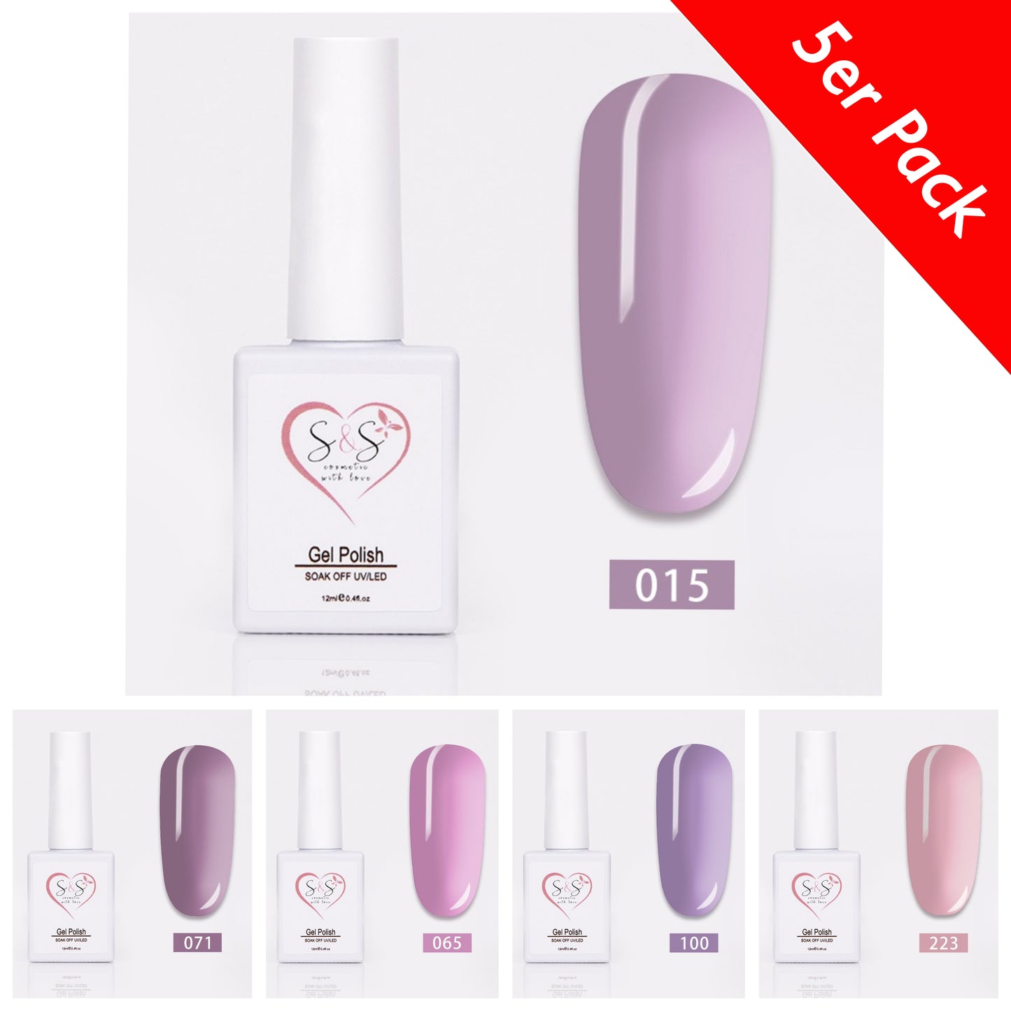 3in1 Gelpolish - UV LED Nagellack 12ml im 5-er Pack