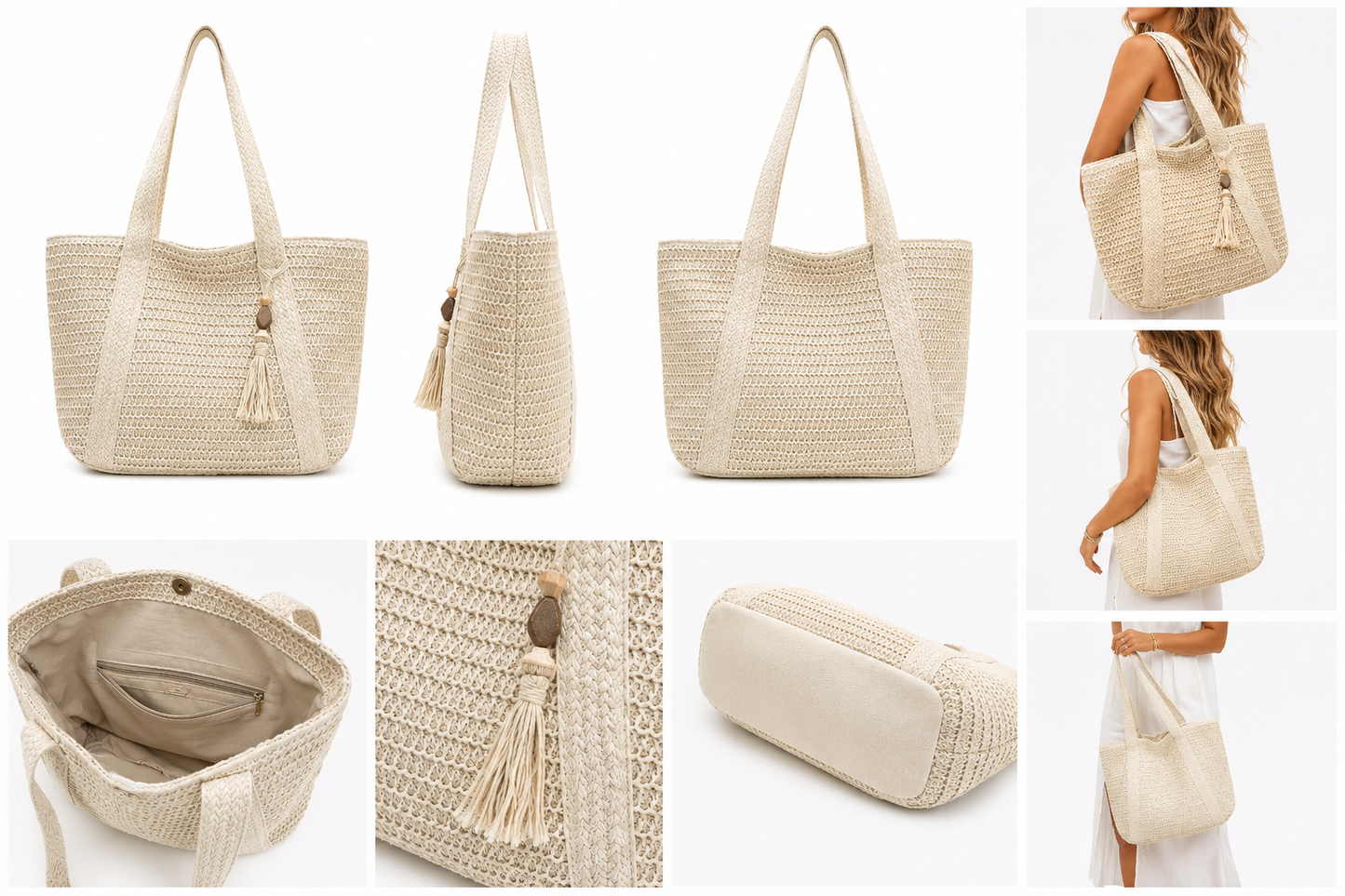 Strandtasche im Boho-Stroh-Look